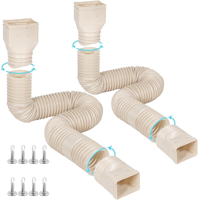 Rain Gutter Downspout Extensions Flexible, Drain Downspout Extender,Down Spout Drain Extender, Gutter Connector Rainwater Drainage,Extendable from 21 to 68 Inches(2Pack, Limestone)