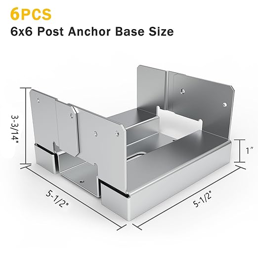 6 pcs 6x6 Post Anchor Base Adjustable Wood Post Brackets, Metal Post Base Holder for Concrete for Deck Patio/Gazebo/Pergola