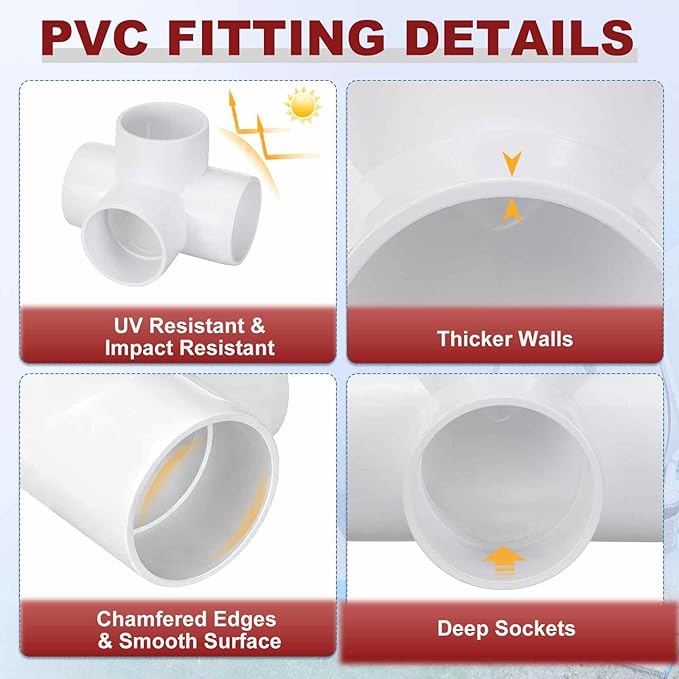 2Pcs 1 1/2" Elbow PVC Fitting, Schedule 40 4-Way Tee Furniture Grade PVC Pipe Fitting, 90-Degree DIY Corner Elbow Connector for Building Furniture, Greenhouse Frame Connection