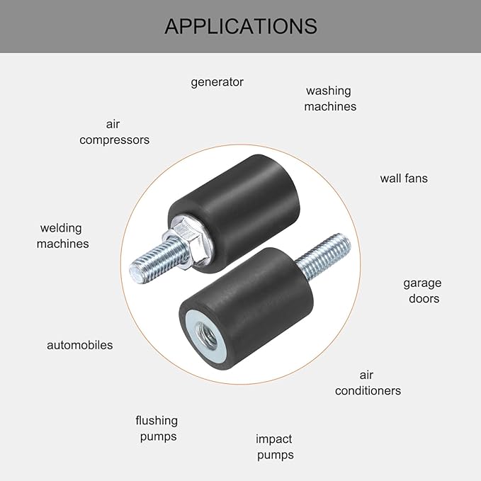uxcell 6pcs M5x15mm Rubber Isolator Mounts with Studs 15x20mm Male Female Vibration Shock Absorber Zinc Plated Cylindrical Thread Mounts Anti Vibration Isolators with 6pcs M5 Lock Nuts