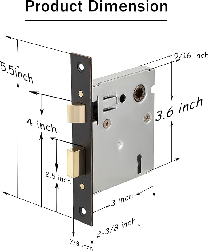 Mortise Lock Set Interior Door, Old Door Lock Replacement Parts, Antique Vintage Door Lock Hardware, Skeleton Keys and Reversible Latch, Mortise Lock Kit, Oil Rubbed Bronze Finish