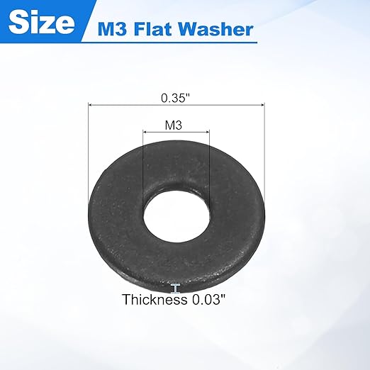 uxcell 200Pcs M3 Fender Washers, Carbon Steel Flat Washer 9mm OD, 0.8mm Thickness, Metal Gasket for Screws and Bolts, Black Oxide