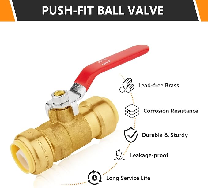 20-PCs HeSun Push Fit Ball Valve, 3/4-Inch Push-to-Connect Full Port Shut-off Valve for Hot and Cold Water,with 1 Disconnect Clip, PEX,Copper,CPVC, Red(PF-VALVE012-20)