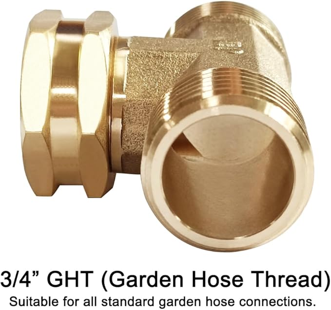 Joywayus 3/4 GHT Threaded Brass Swivel Pipe Fitting Tee T 3-Way 3/4" GHT Male × 3/4" GHT Female × 3/4" GHT Male Adapter