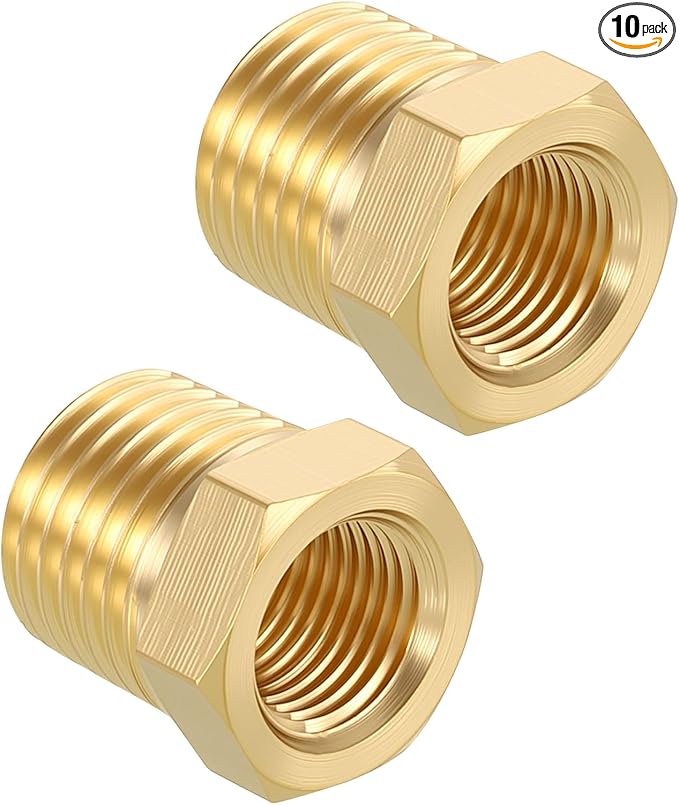 Pack of 10, 1/4" Male NPT to 1/8" FeMale NPT Solid Brass Hex Bushing, Hose Fittings Adapter Reducer Fit for Pipe Leak Repair, Bathroom Remodeling, Tool Extensions, Compression