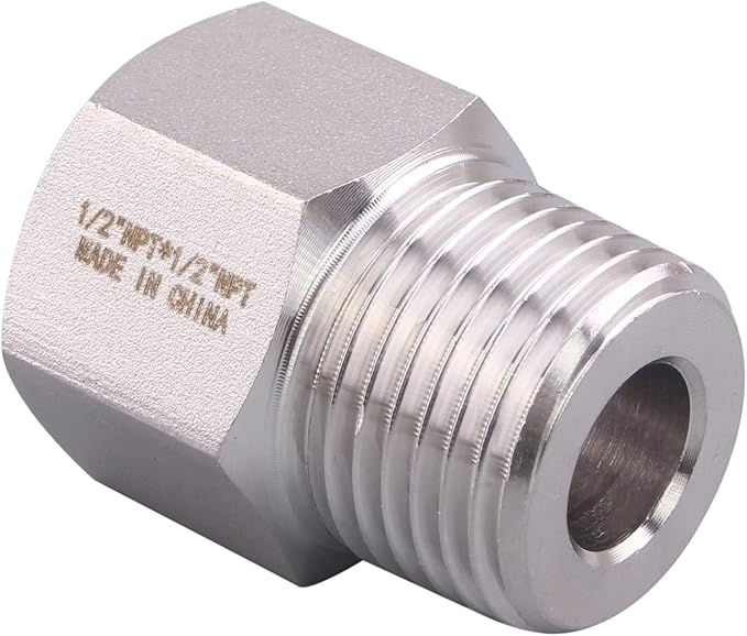 Forged Reducer Adapter Fitting - Stainless Steel 304 Reducing Pipe Connector, 1/2" NPT Female x 1/2" NPT Male (pack of 5)