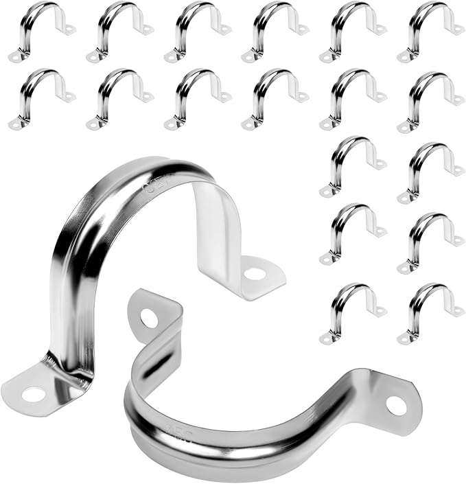 20Pcs 2 Inch Stainless Steel Conduit Clamps, 2 Hole Strap U Bracket Rigid Pipe Strap, Tension Clips U-Tube Clamp for Pipe Fixing on Various Surfaces