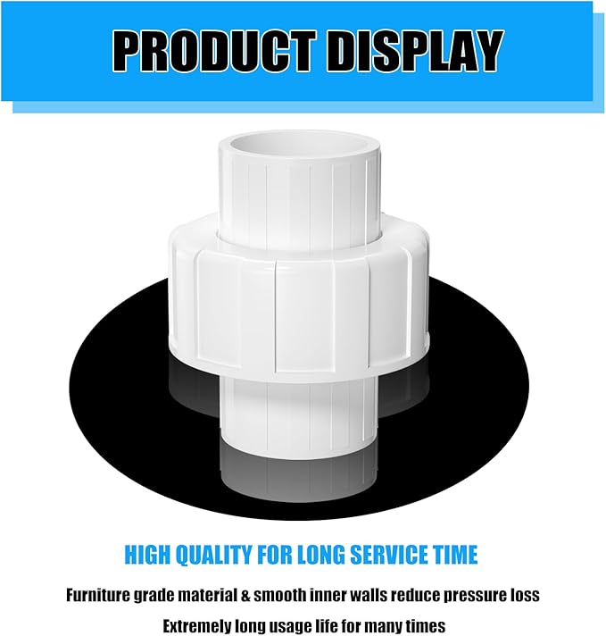 8PCS PVC Union Coupling 3/4Inch, Furniture Grade PVC Union Pipe Fittings with EPDM O-Ring, Schedule 40 White Slip Coupling Adapter for Irrigation, Pool & Spa System, indoor Plumbing Project