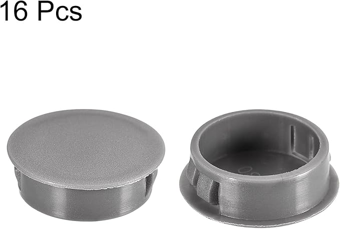 uxcell 1-3/16" Plastic Hole Plugs, 16Pcs Flush Type Panel Round Snap in Fastener Knockout Locking Plugs for Furniture Insert End Caps Panels, Gray