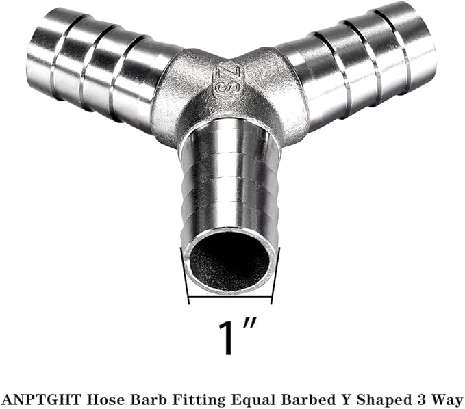 1" Hose Barb Fitting Equal Barbed Y Shaped 3 Way Wye Stainless Steel Tubing Joint Splicer Mender Adapter Union for Tubing Pipe Household Fuel Gas Liquid Air (2 Pcs with 6pcs Hose Clamps)
