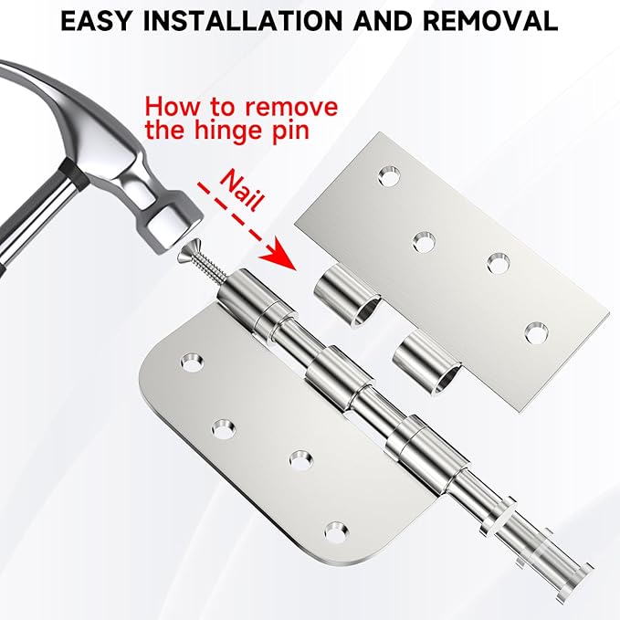 Hinge, 3 Pack Door Hinges Stainless Steel Hinges 4" Heavy Duty Ball Bearing Door Hinges with Square Rounded 5/8" Radius Corner Removable Pin Heavy Duty Hinges