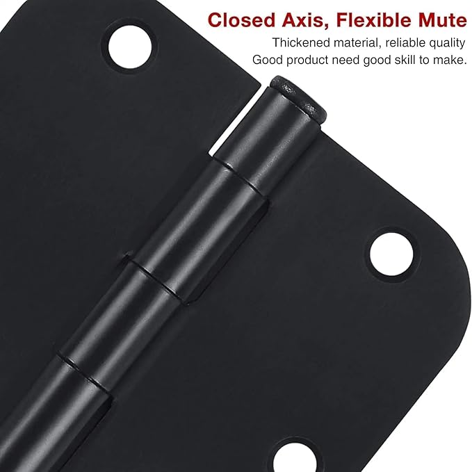 18 Pack Matte Black Door Hinges Black 3 1/2 Interior Door Hinges 3.5 Inch with 5/8” Radius Corners 3 ½"x 3 ½" Mat Black Hardware Controls JIW Garage Factory