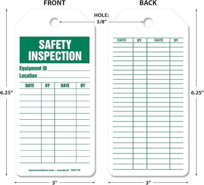 Accuform 100 Inspection and Status Record Tags by-The-Roll, Safety Inspection, US Made OSHA Compliant Tags, Waterproof PF-Cardstock, Resists Tears, 6.25"x3", TAR716