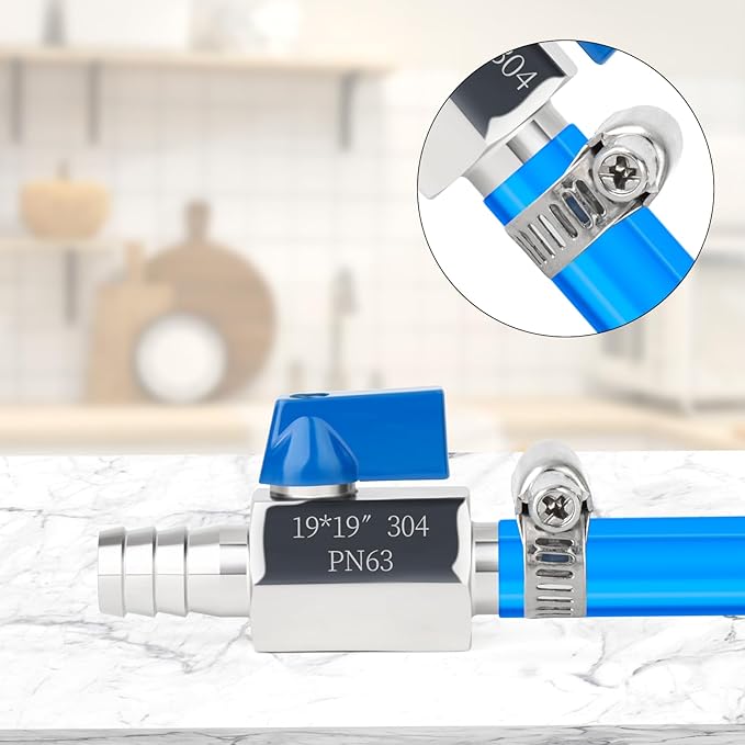 TAISHER 2PCS 304 Stainless Steel 3/4" Mini Ball Valve Shut Off Switch, 3/4" Hose Barb with 4PCS Hose Clamps