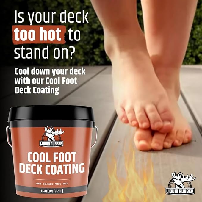 Liquid Rubber Cool Foot Deck Coating - Solar Protection Paint, Reduces Surface Temperatures by Up to 35%, Multi-Surface Cooling Decking Sealant, Waterproof, Durable Membrane, Pale Brown, 5 Gallon