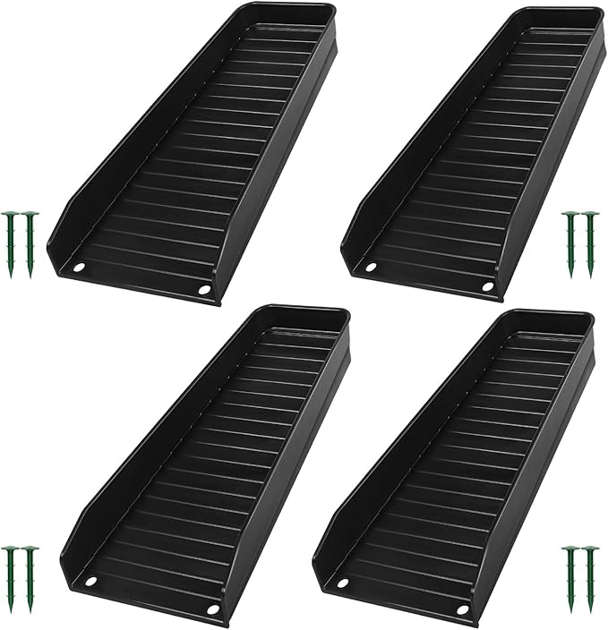 4-Pack Rain Gutter Downspout Splash Block - 16" Fixable Gutter Downspout Extension for Rainwater Drainage, Ladder Downwards Design with 8 Fixed PP Nails (Black)