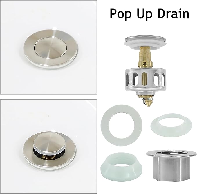 Bathroom Sink Drain,5 Pack Drain Stopper with Overflow,Small Cap Pop Up Drain Assembly with Detachable Strainer Basket,Built-in Anti-Clogging, Stainless Steel Nut Brushed Nickel