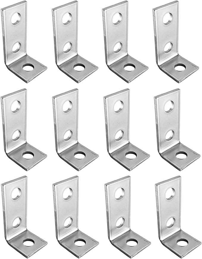 12 Pack 3 Hole 90 Degree L Shaped Fitting Bracket Corner Brace Metal Framing Connector Compatible with 1/2 inch Bolt in 1-5/8 inch Strut Channel