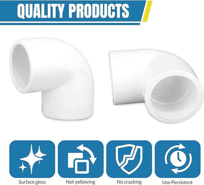 12 Pack 3/4 inch 90 degree PVC elbow Pipe Fittings, PVC Fitting Connectors, Used for Building Furniture, Furniture Grade, White