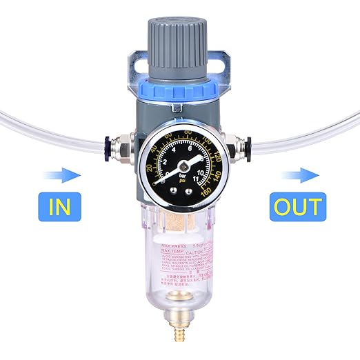 1/4 Inch NPT Air Filter Pressure Regulator, Water-Trap Air Tool Compressor Filter with Gauge