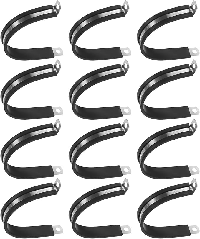 12-Pack Cable Clamps, 2-3/16 Inch/ 55 mm 304 Stainless Steel Rubber Cushioned Insulated Cable Clamp R Shape Metal Holder for Tube/Wire/Pipe/Loop Installation