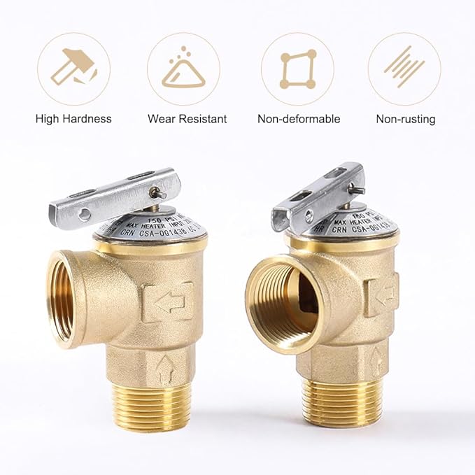 150PSI Temperature and Pressure Relief Valve 3/4" NPT Threaded, Push to Connect Brass Plumbing Fittings, Copper