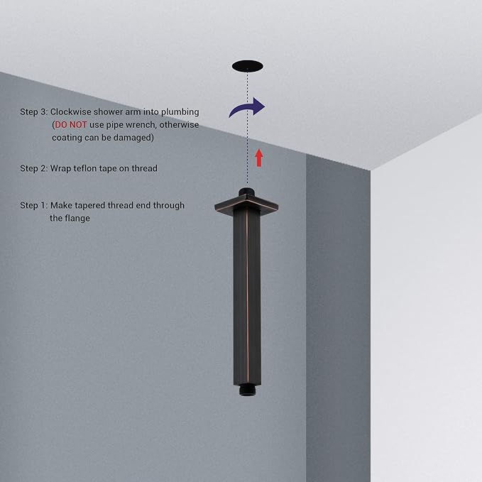 TRUSTMI Shower Arm with Flange Ceiling Mounted 8 Inch Square Extension Pipe for Overhead Rainfall Shower Head, Stainless Steel, Oil Rubbed Bronze