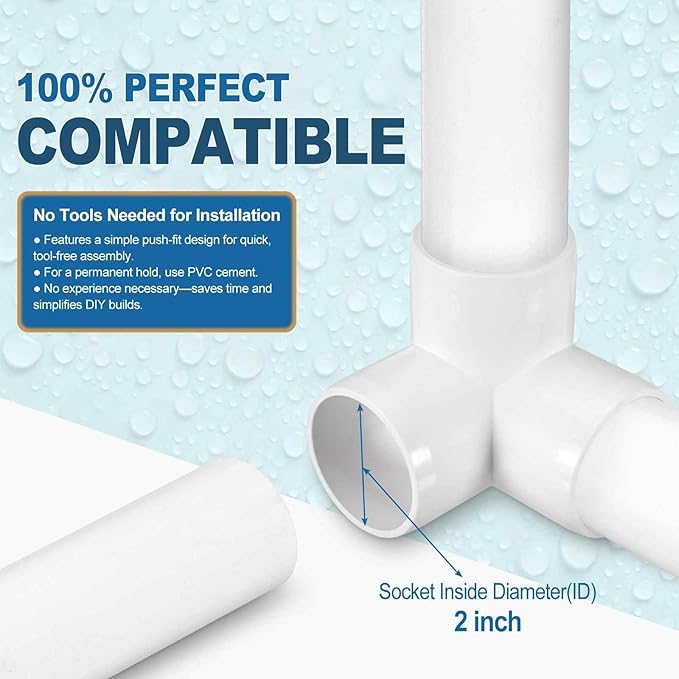 4 Pack 2" SCH40 PVC Elbow Pipe Fitting, 3-Way PVC Elbow Corner Side Outlet Tee Fitting, Furniture Grade Pipe Connectors for DIY Creative Project, Pond Protection, Socket x Socket