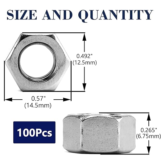 5/16-18 Hex Nuts 100Pcs 304 Stainless Steel 18-8, Full Thread, Hex Drive, Bright Finish by SG TZH