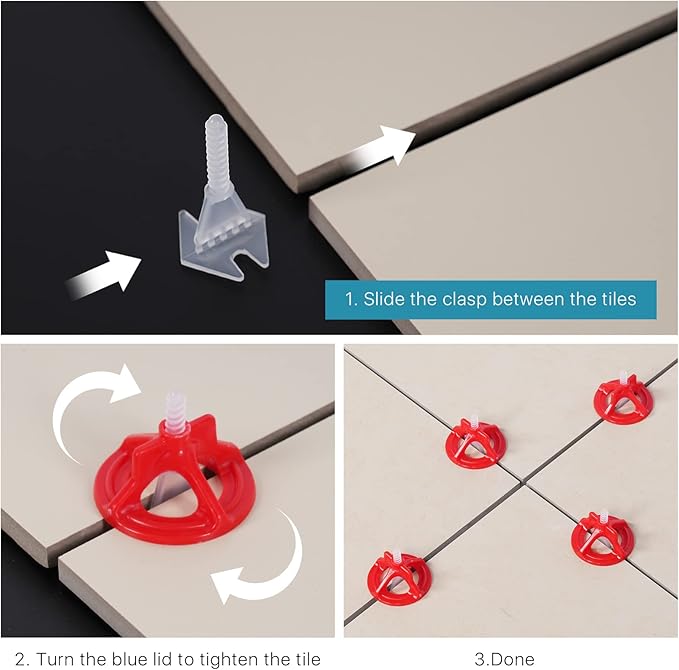 Professional Tile Leveling System Kit，Anti-Loosening Spacers/Wall, Bathroom Tiling - 1/8" Precision Alignment & Grout Spacing Tools(1000base, 1/8)