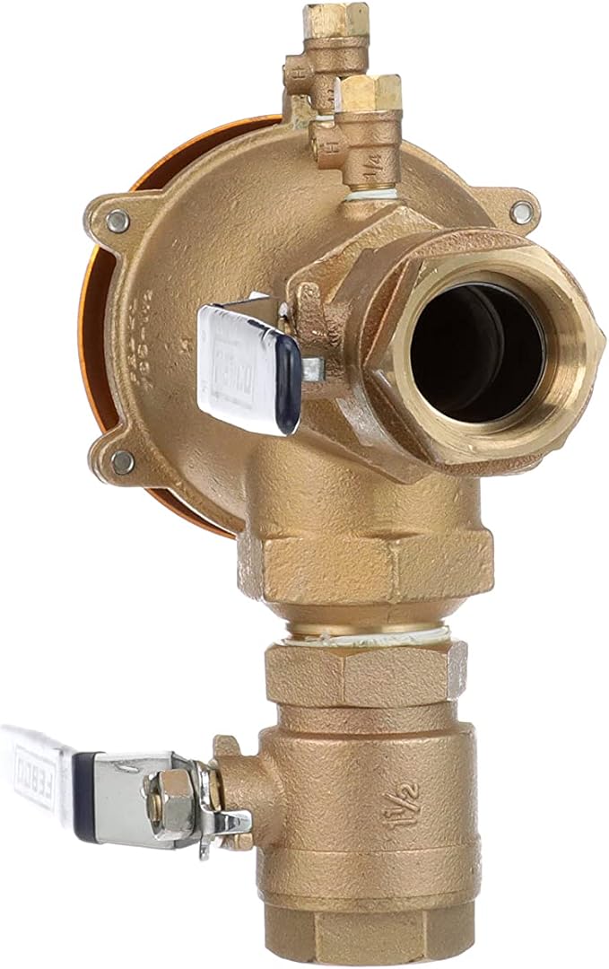 Febco 765 Series 1-1/2" Bronze Pressure Vacuum Breaker Backflow Preventer, Quarter Turn Shutoff, NPT Connections, Spring-Loaded Check Valves, Max Pressure 150 psi, Industrial Plant, Irrigation System