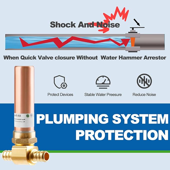 Copper Water Hammer Arrestor, 1/2 Inch Pex Crimp Tee Hammer Arrestor For Potable Water Plumbing Application, F1807 Tee Connection