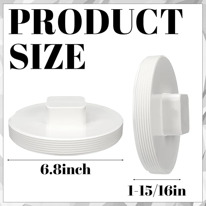 Frienda 2 Pcs 6 Inch NPT Male Threaded PVC Cleanout Plug PVC DWV Pipe Fitting Flush Sewer Cleanout Cap Cover Adapter for Plumbing Water Line Drainage Piping System