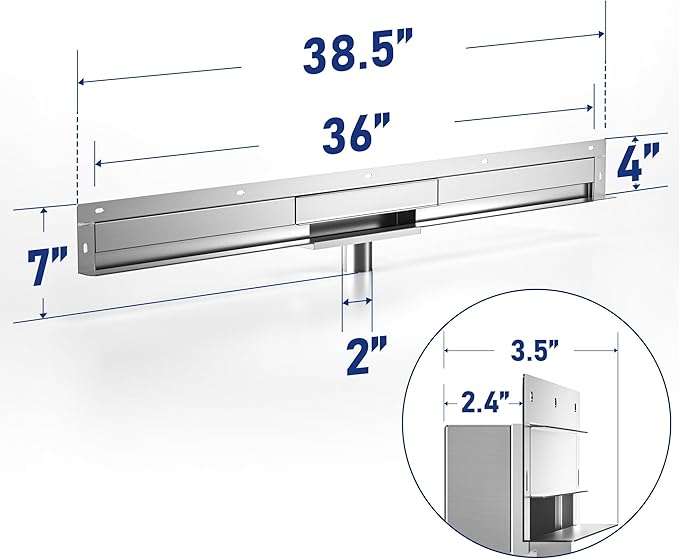 Linear Wall Drain 36’’, 304 Stainless Steel Side Drain w/Tiled Grate & Hair Strainer, Brushed Tiled Shower Drain for Bathroom, CUPC Certified
