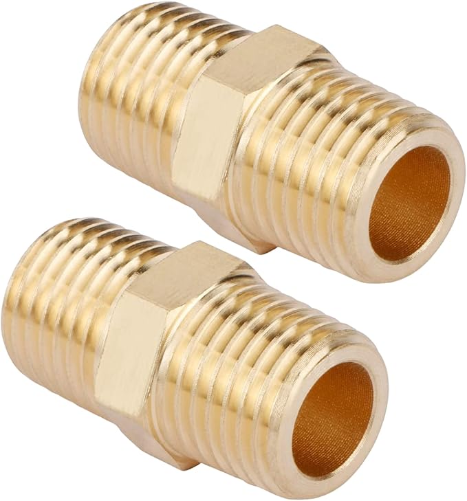2PCS Brass Nipple Fitting 1/4" to 1/4" NPT Male Hex Nipple Adapter by CX WONDERLAND