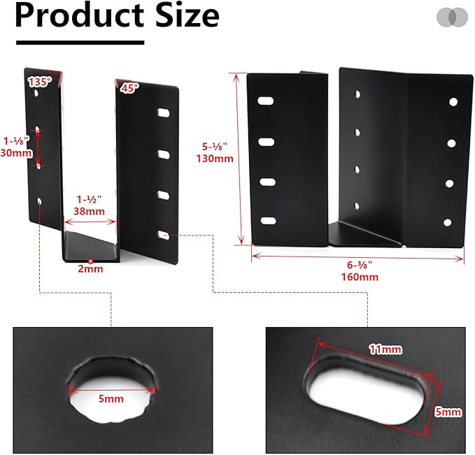(2-Pack) 2 x 6 Heavy-Duty Steel Joist Hanger Bracket, Skewed Right 45 Degree, Face Mount Rafter Bracket for Floor Deck and Ceiling Trusses