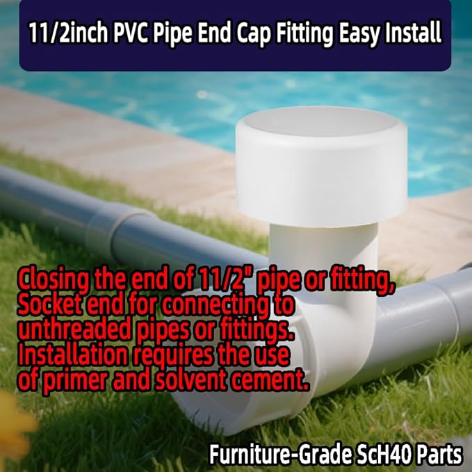 11/2inch PVC Pipe End Cap Fitting,Schedule 40, 1.5“ PVC Pipe End Cap Plug Adapter for Cold Water Supply Lines,Garden Irrigation&DIY Garden Shelf,White.(10 Pcs）