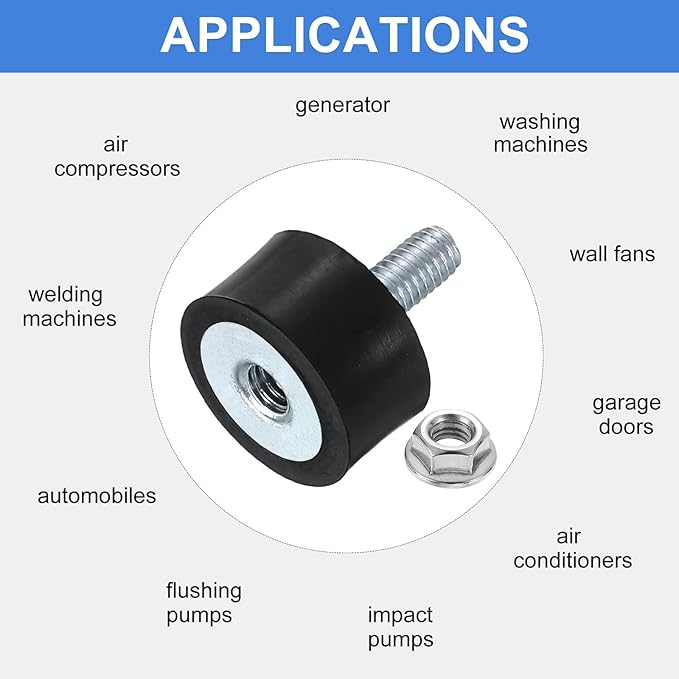 uxcell M4 Rubber Mounts, 1Pcs 15x8mm(DxH) Rubber Cylindrical Anti Vibration Isolator Shock Absorber with Lock Nut for Car Bobbin Generator Air Compressors