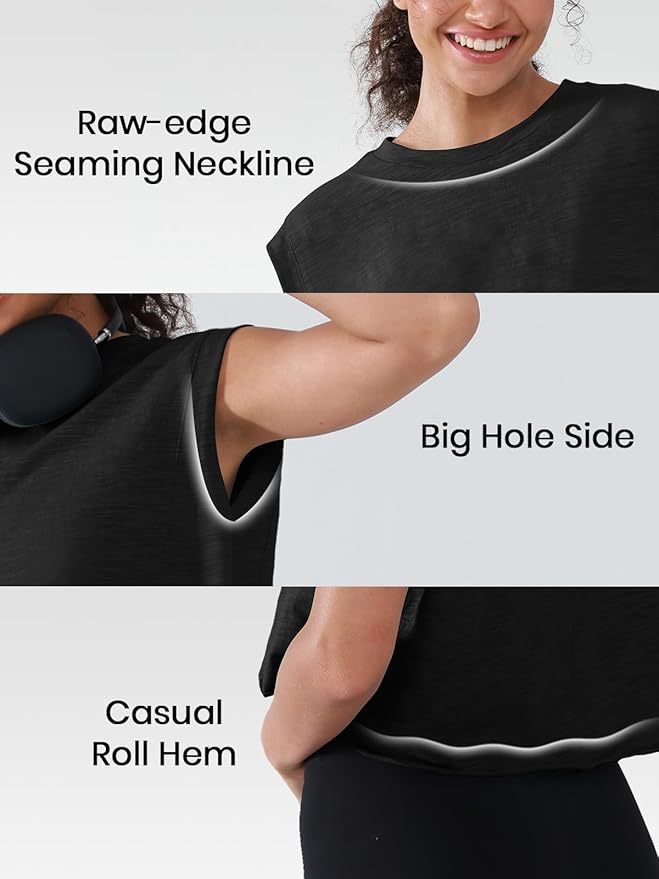 Women’s 100% Cotton Cropped Workout Tank Tops Soft Breathable Loose Fit Muscle Tank for Gym Yoga Running