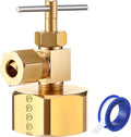 Enhon 3/4 Female Garden Hose Thread by 1/4 Compression Needle Valve Brass Adapter, Brass Adapter with Washer and PTFE Thread Seal Tape, Water Hose Tool for Swamp Cooler Ice Maker