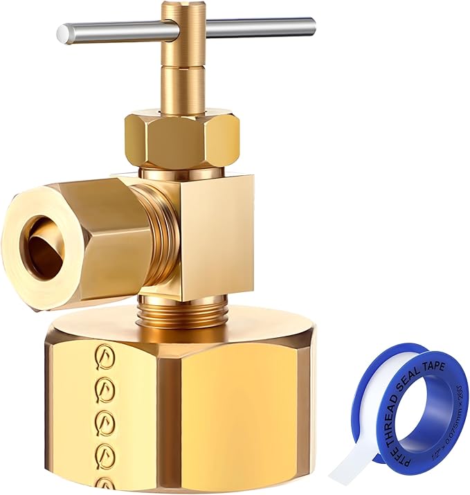 Enhon 3/4 Female Garden Hose Thread by 1/4 Compression Needle Valve Brass Adapter, Brass Adapter with Washer and PTFE Thread Seal Tape, Water Hose Tool for Swamp Cooler Ice Maker