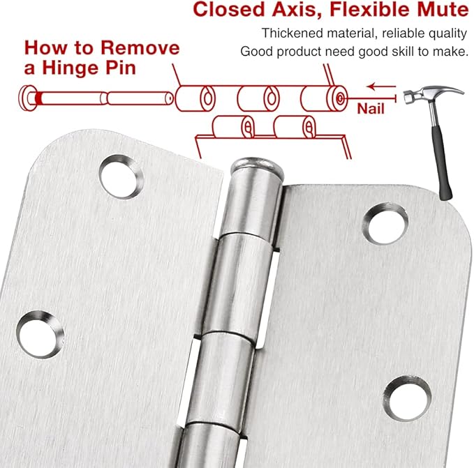 30 Pack Nickel Door Hinges Brushed Nickel 3 1/2 Interior Door Hinges Satin Nickel 3.5 Inch with 5/8” Radius Corners 3 ½"x 3 ½" Silver Hardware Controls JIW Garage Factory