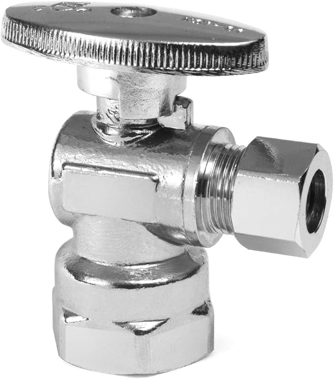 Angle Stop Valve,1/2" FIP Iron Pipe x 3/8" Compression Chrome Angle Shut-off Valve with 1/4 Turn (Pack of 10)(VALVE054-10Pack)