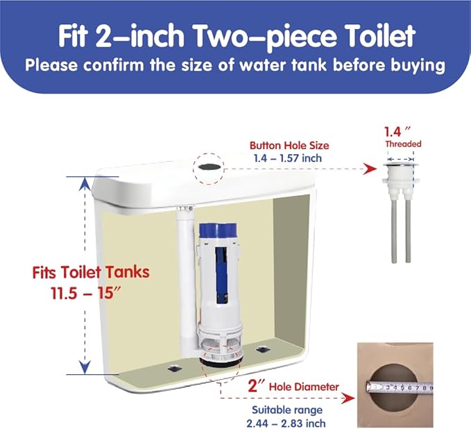 2-Inch Dual Flush Valve Replacement Kit - Easy Installation & Leak-Free Seal for Most 2-Piece Toilets