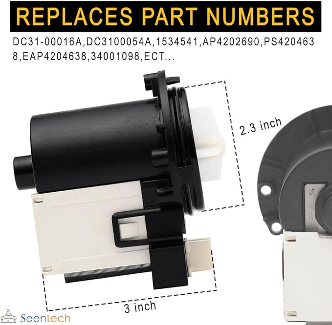 DC31-00054A Washer Drain Pump by Seentech - Compatible Samsung Washing Machines - Replaces Part Numbers AP4202690, 1534541, DC31-00016A, PS4204638