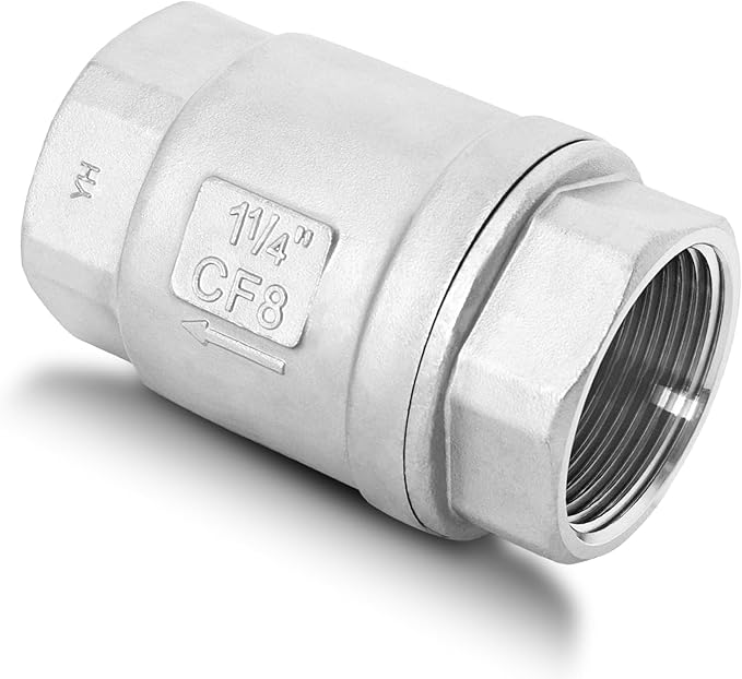 1-1/4" NPT Stainless Steel Spring Check Valve, WOG1000 NPT Thread unleaded In-Line Vertical Check Valve Non Return One Way Counterflow to Prevent the Medium Backflow for Oil Water Gas Air DN32
