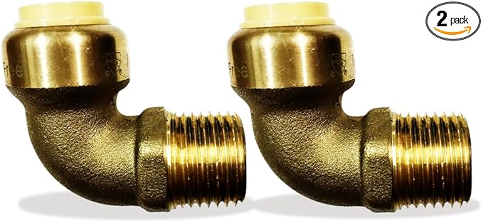 Push fit fittings 3/4 Inch x 3/4 Inch - Male NPT Threaded Elbow - Push to Connect Pex Copper CPVC - No Lead Brass (Pack of 2)
