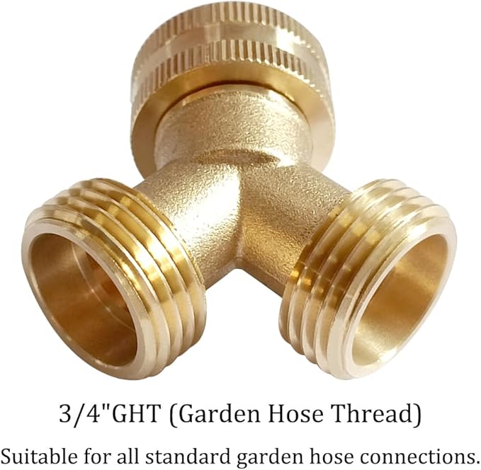 Joywayus 2PCS Brass 3/4" GHT Garden Hose Splitter Body Backyard 2 Way Y Shaped Swivel Connector Threaded Pipe Fitting Coupler Adapter with Washer