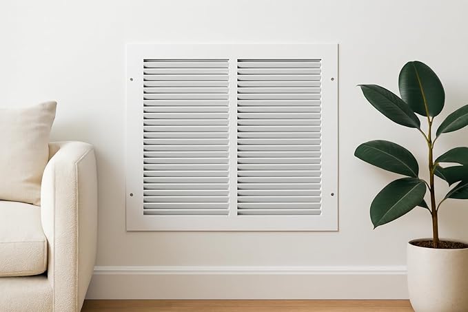 12 x 12 Inch Return Air Vent Cover, Solid Steel HVAC Grille for Wall or Ceiling, White Duct Opening, Durable Return Air Vent Cover, Airflow Ventilation Grille for Home or Office