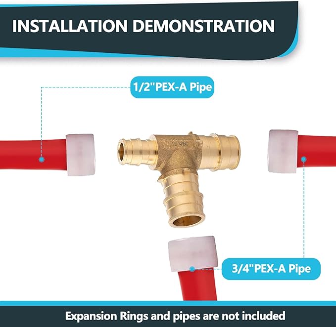 (30-Pack) Seelink 3/4" x 1/2" x 3/4" PEX-A Tee Expansion Fittings, for PEX Tubing Pipe Hose Fittings, ASTM F1960(PEX1960046-30Pack)